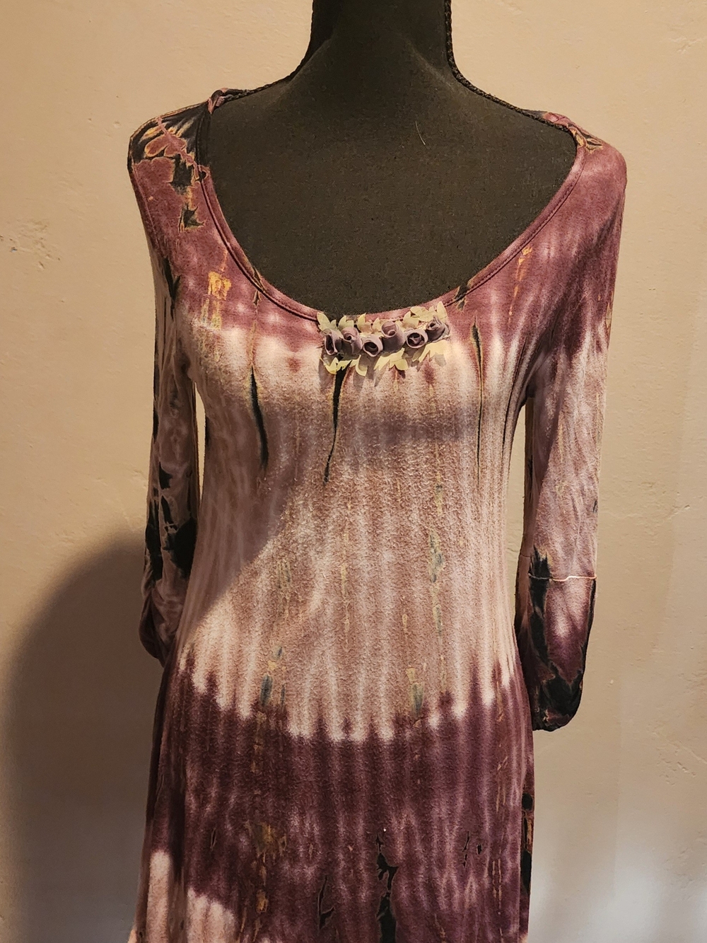 Purple Tie-Dye Floral Trim Women's Dress